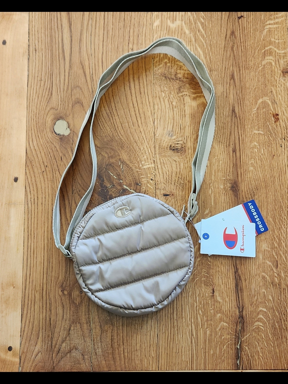 Champion Round Puffer Crossbody Bag in Light Beige